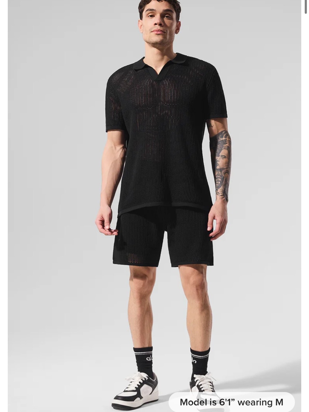 ALO Yoga Black Open Knit Polo NWOT L